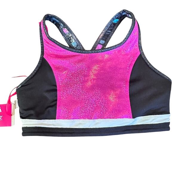 Justice dance dancewear reversible crop top CXL NWT pink black gym bra 16/18 - Picture 3 of 6